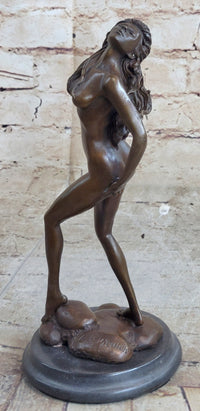 Nude Female Figure Hot Cast Bronze Sculpture Statue on Marble Base by Aldo Vitaleh