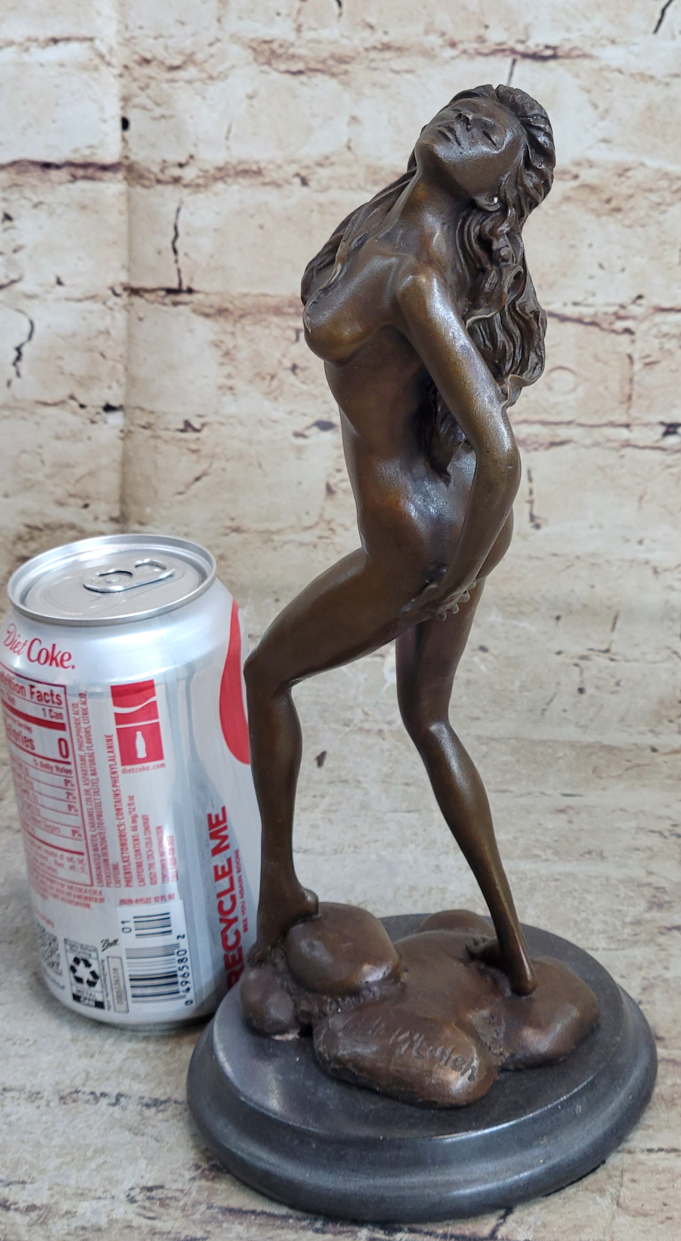 Nude Female Figure Hot Cast Bronze Sculpture Statue on Marble Base by Aldo Vitaleh