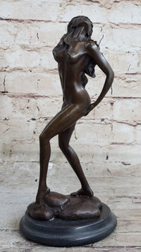 Nude Female Figure Hot Cast Bronze Sculpture Statue on Marble Base by Aldo Vitaleh