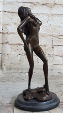 Nude Female Figure Hot Cast Bronze Sculpture Statue on Marble Base by Aldo Vitaleh