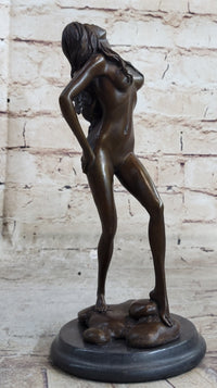 Nude Female Figure Hot Cast Bronze Sculpture Statue on Marble Base by Aldo Vitaleh