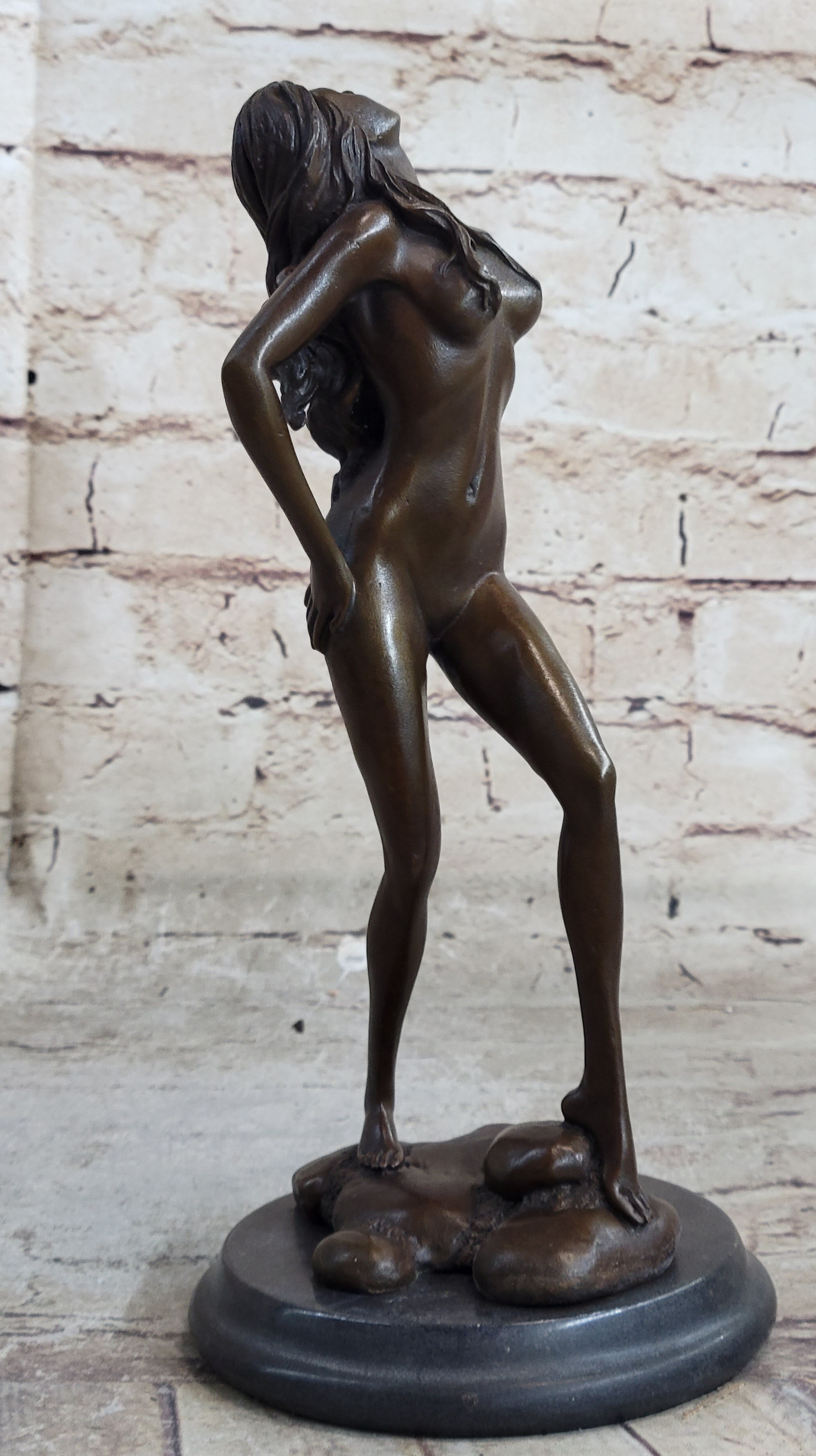 Nude Female Figure Hot Cast Bronze Sculpture Statue on Marble Base by Aldo Vitaleh