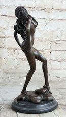 Nude Female Figure Hot Cast Bronze Sculpture Statue on Marble Base by Aldo Vitaleh