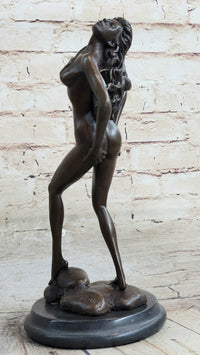 Nude Female Figure Hot Cast Bronze Sculpture Statue on Marble Base by Aldo Vitaleh