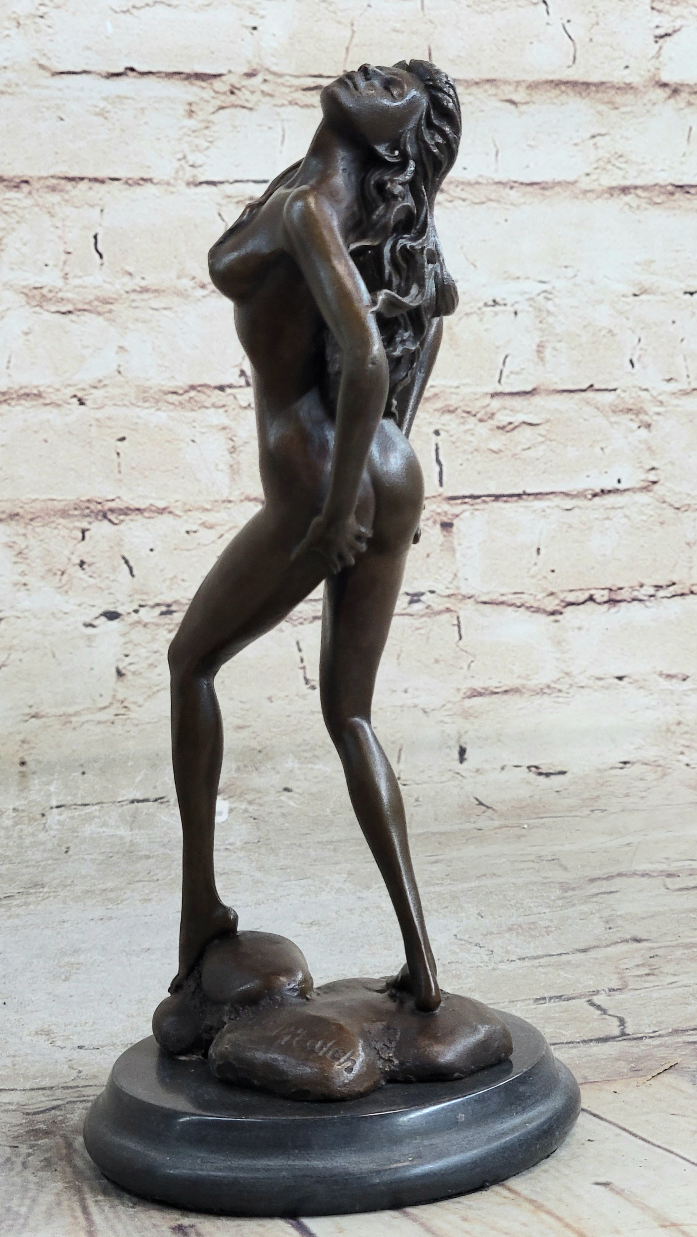 Nude Female Figure Hot Cast Bronze Sculpture Statue on Marble Base by Aldo Vitaleh