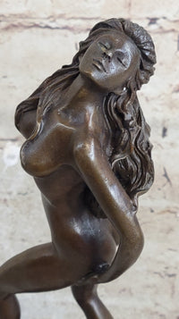 Nude Female Figure Hot Cast Bronze Sculpture Statue on Marble Base by Aldo Vitaleh