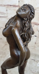 Nude Female Figure Hot Cast Bronze Sculpture Statue on Marble Base by Aldo Vitaleh