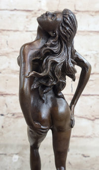 Nude Female Figure Hot Cast Bronze Sculpture Statue on Marble Base by Aldo Vitaleh
