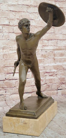 Roman Gladiator Bronze Sculpture on Marble Base 17" x 21"