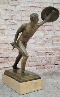 Roman Gladiator Bronze Sculpture on Marble Base 17" x 21"