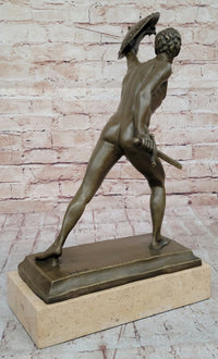 Roman Gladiator Bronze Sculpture on Marble Base 17" x 21"