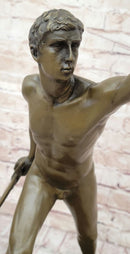 Roman Gladiator Bronze Sculpture on Marble Base 17" x 21"