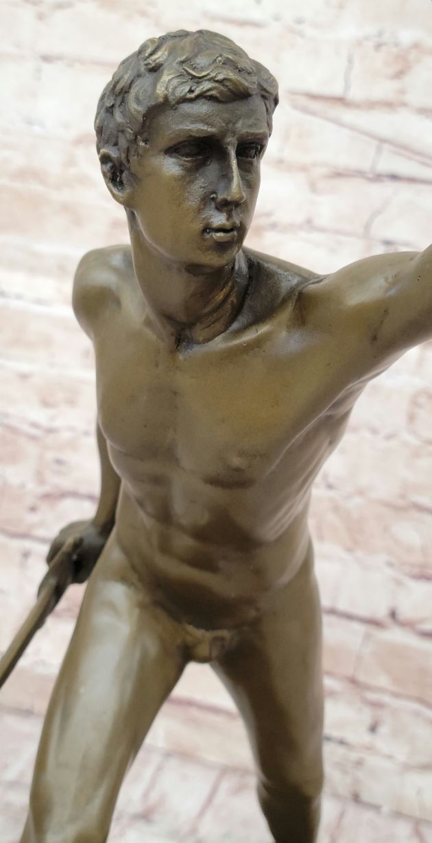 Roman Gladiator Bronze Sculpture on Marble Base 17" x 21"