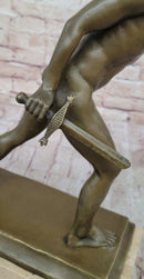 Roman Gladiator Bronze Sculpture on Marble Base 17" x 21"