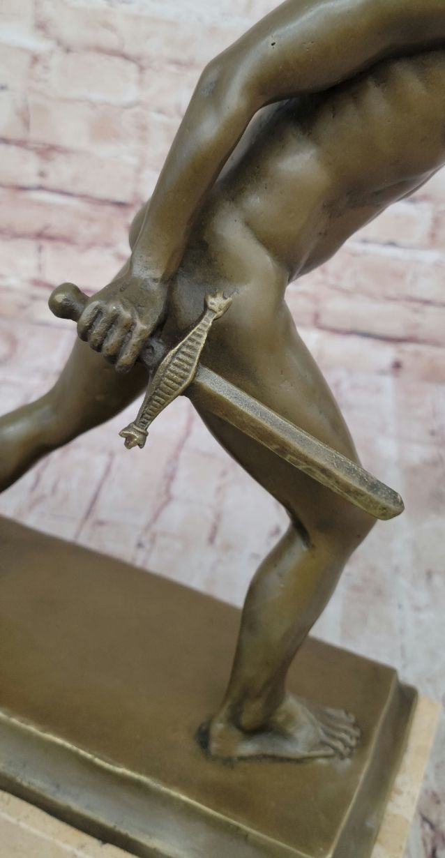 Roman Gladiator Bronze Sculpture on Marble Base 17" x 21"