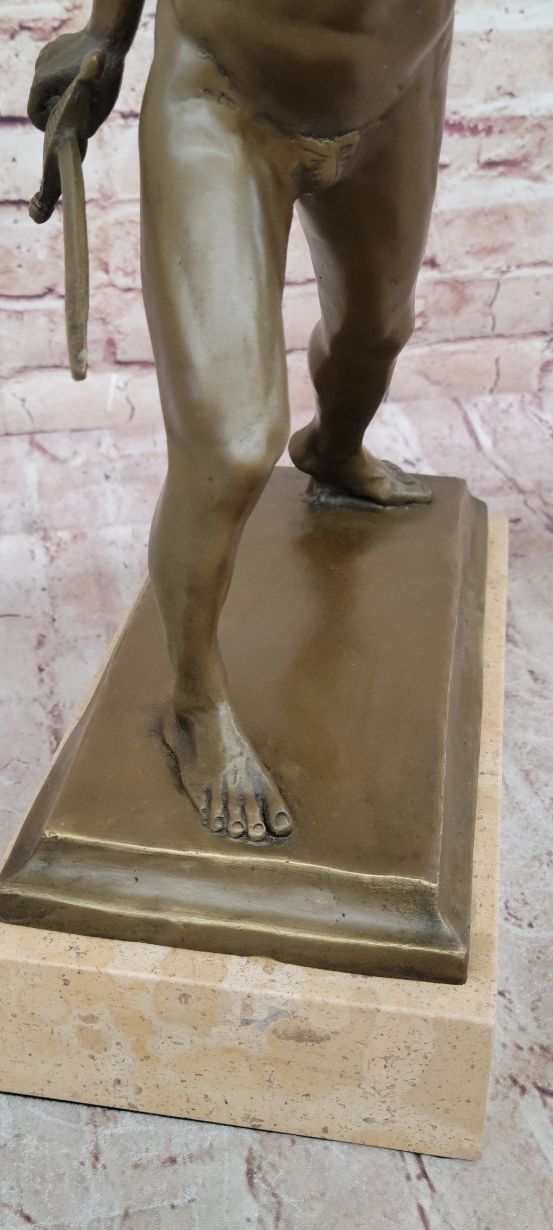 Roman Gladiator Bronze Sculpture on Marble Base 17" x 21"