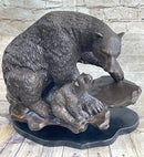 Bronze Bear and Cub Sculpture on Marble Base