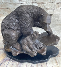 Bronze Bear and Cub Sculpture on Marble Base