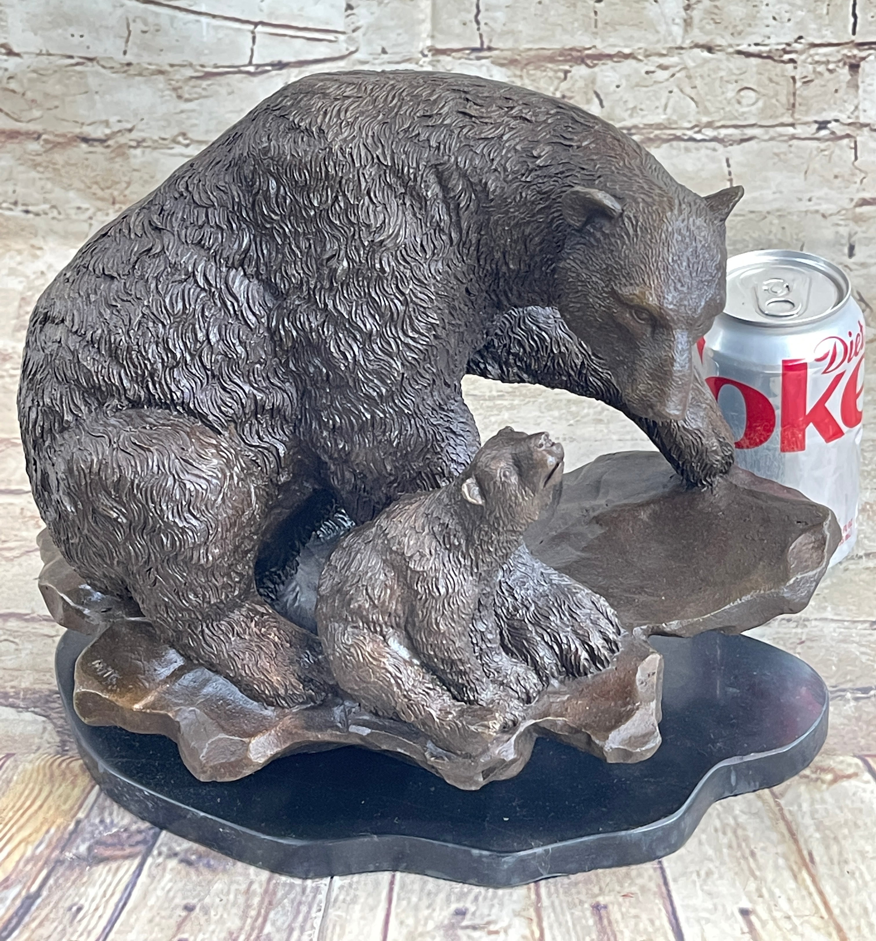 Bronze Bear and Cub Sculpture on Marble Base