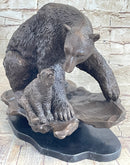 Bronze Bear and Cub Sculpture on Marble Base
