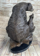 Bronze Bear and Cub Sculpture on Marble Base