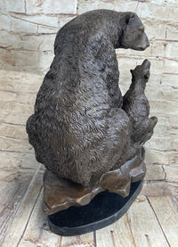Bronze Bear and Cub Sculpture on Marble Base