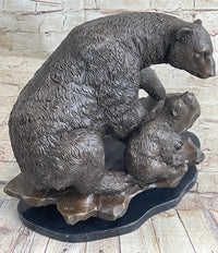 Bronze Bear and Cub Sculpture on Marble Base