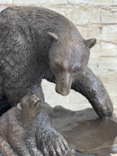 Bronze Bear and Cub Sculpture on Marble Base