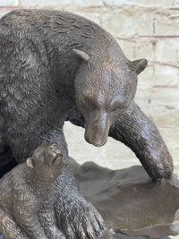 Bronze Bear and Cub Sculpture on Marble Base