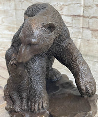 Bronze Bear and Cub Sculpture on Marble Base