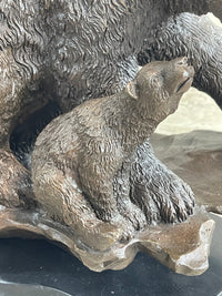 Bronze Bear and Cub Sculpture on Marble Base