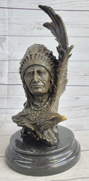 Native American Man & Eagle Bronze Bust on Marble Base