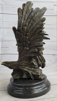 Native American Man & Eagle Bronze Bust on Marble Base
