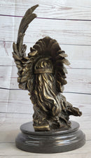 Native American Man & Eagle Bronze Bust on Marble Base