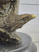 Native American Man & Eagle Bronze Bust on Marble Base