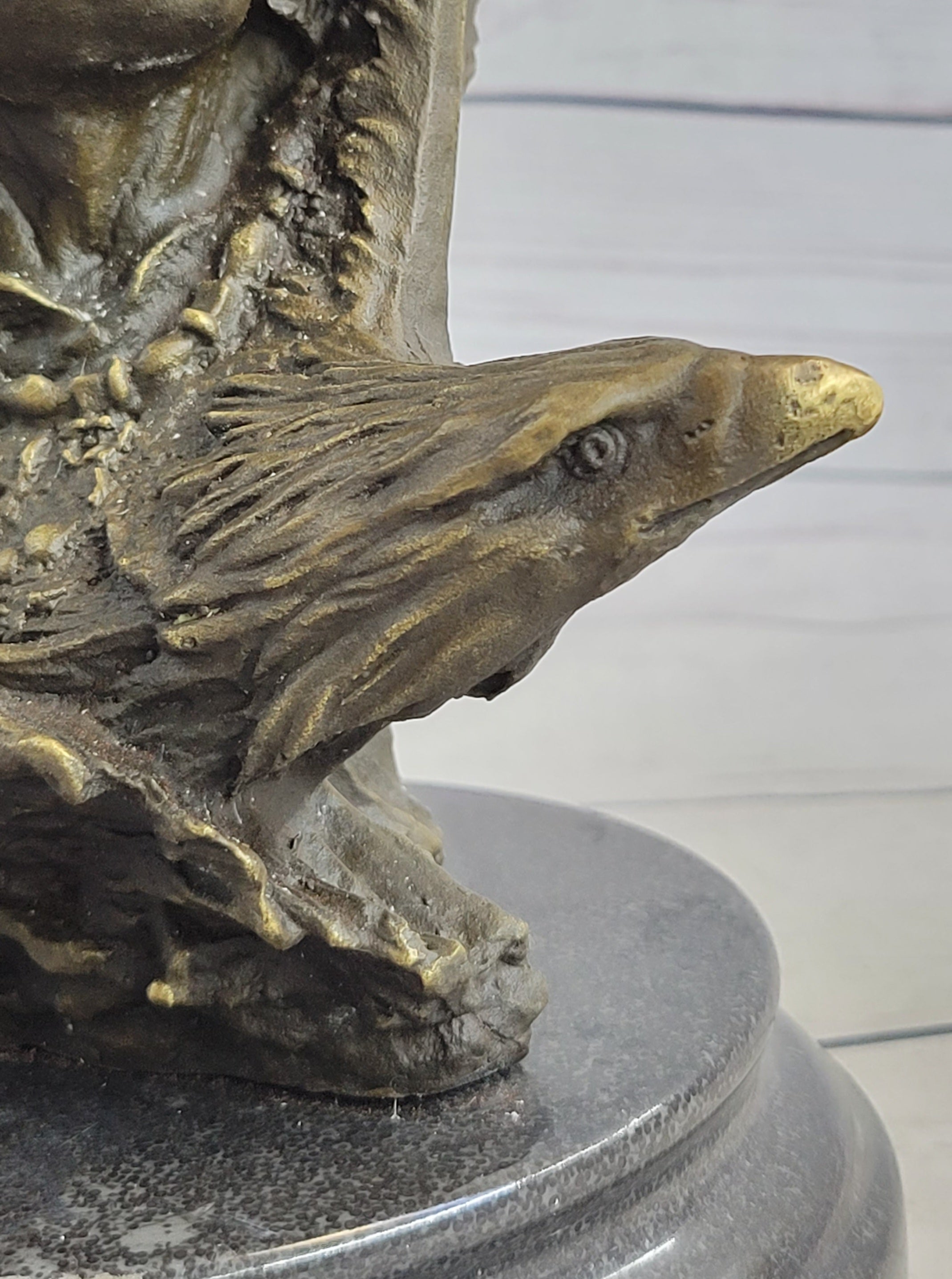 Native American Man & Eagle Bronze Bust on Marble Base