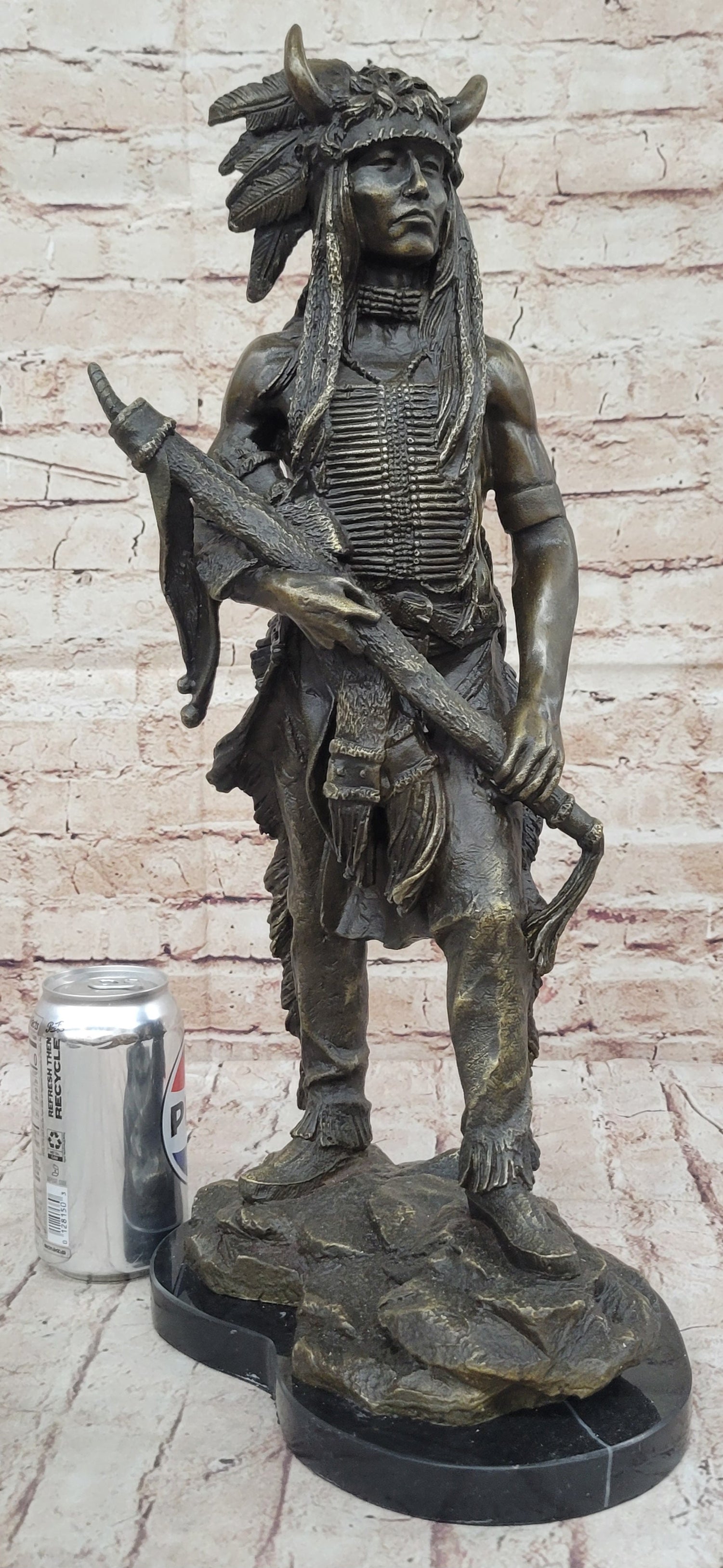 Native American Indian Warrior Bronze Sculpture Art