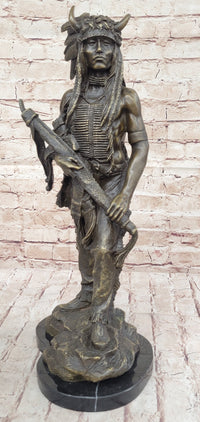 Native American Indian Warrior Bronze Sculpture Art