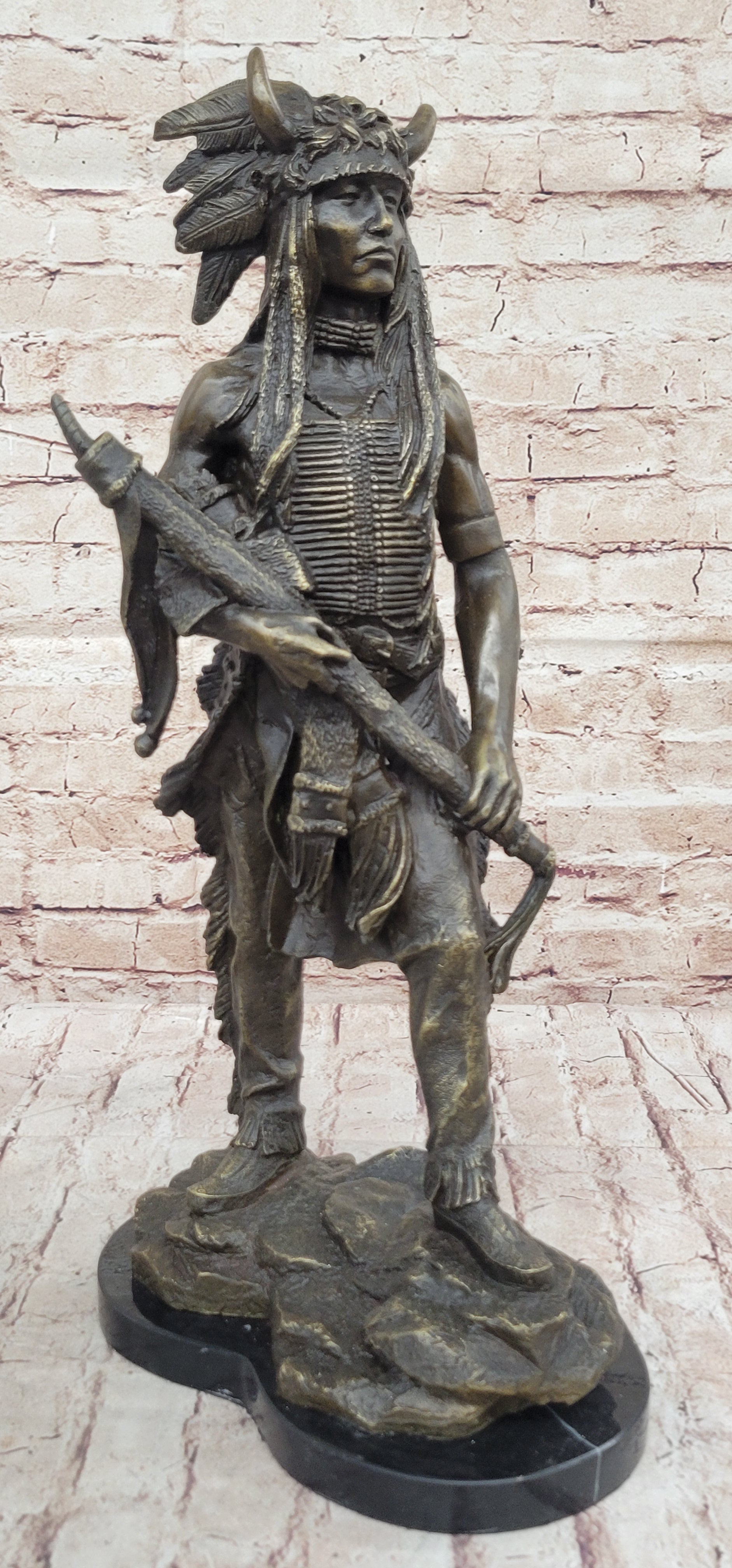 Native American Indian Warrior Bronze Sculpture Art