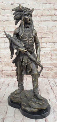 Native American Indian Warrior Bronze Sculpture Art