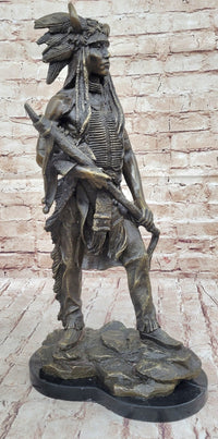 Native American Indian Warrior Bronze Sculpture Art