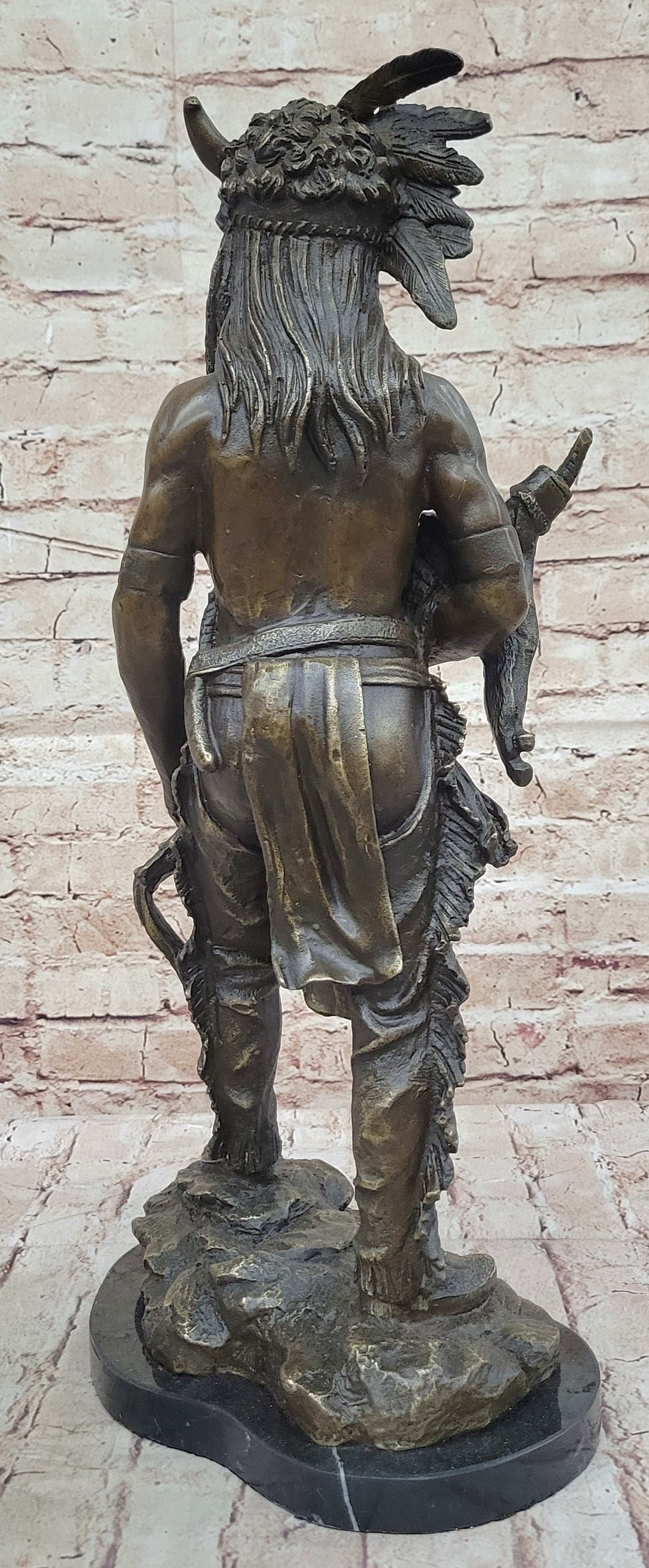Native American Indian Warrior Bronze Sculpture Art