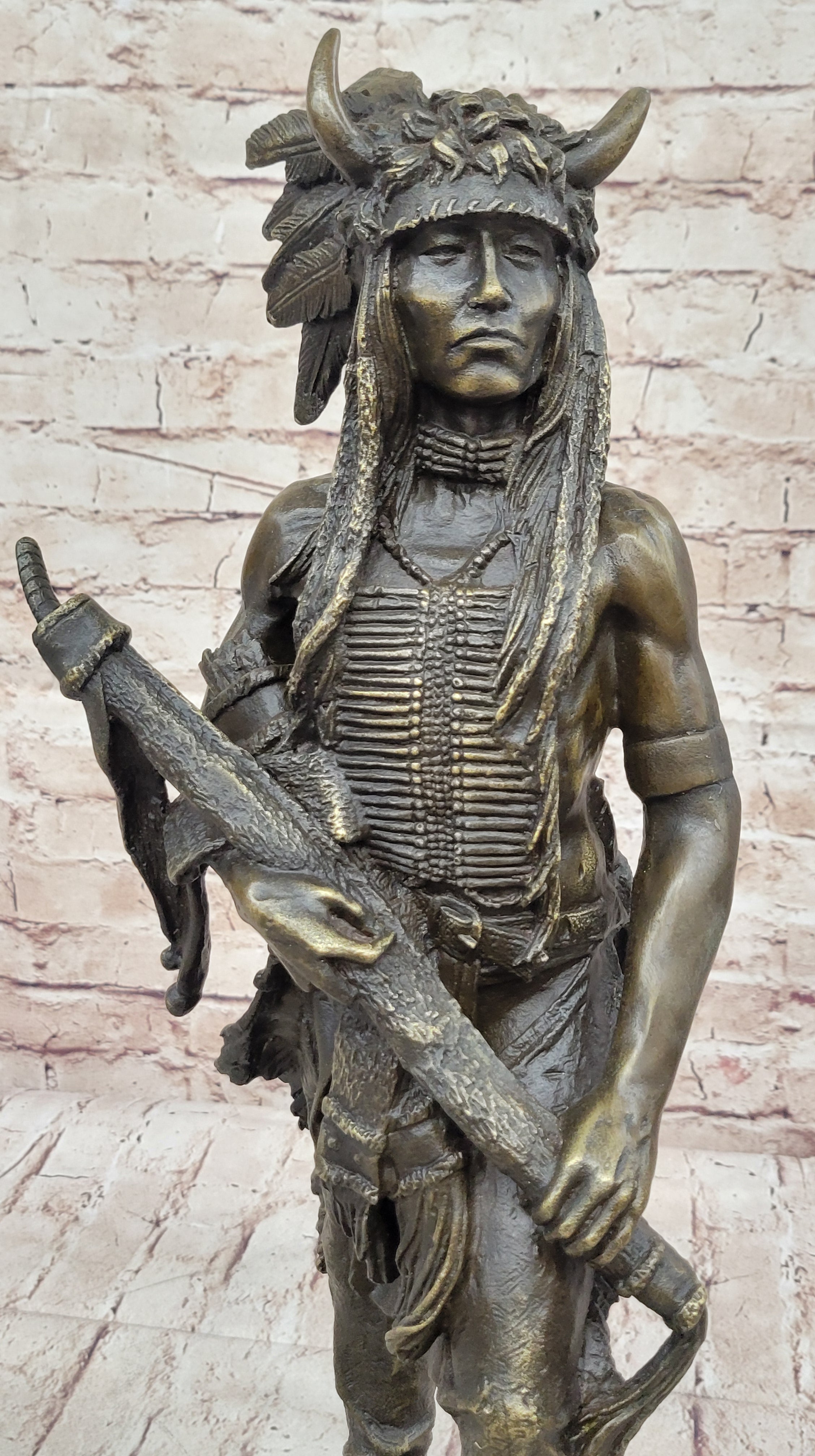 Native American Indian Warrior Bronze Sculpture Art