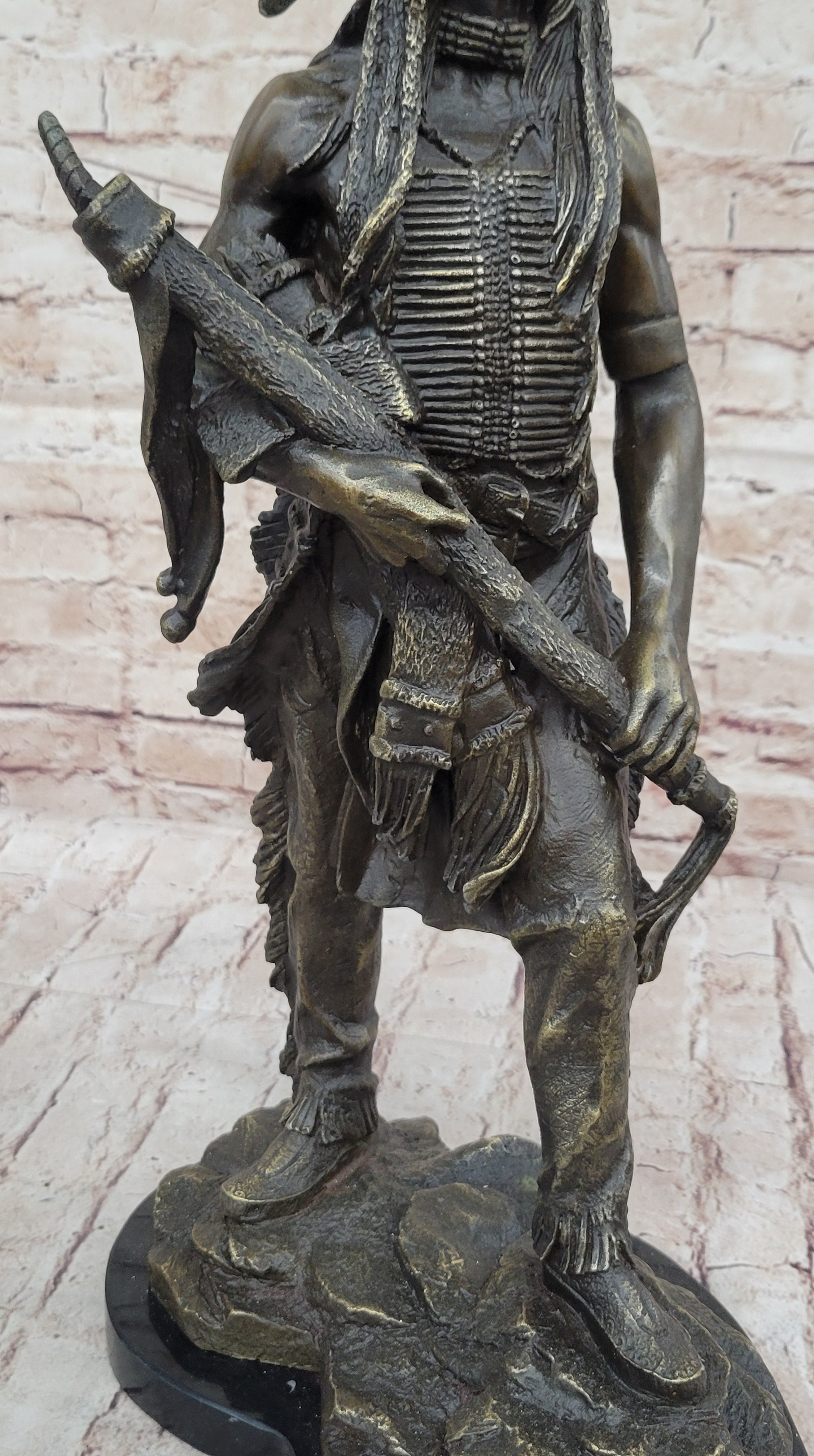 Native American Indian Warrior Bronze Sculpture Art