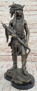 Native American Indian Warrior Bronze Sculpture Art