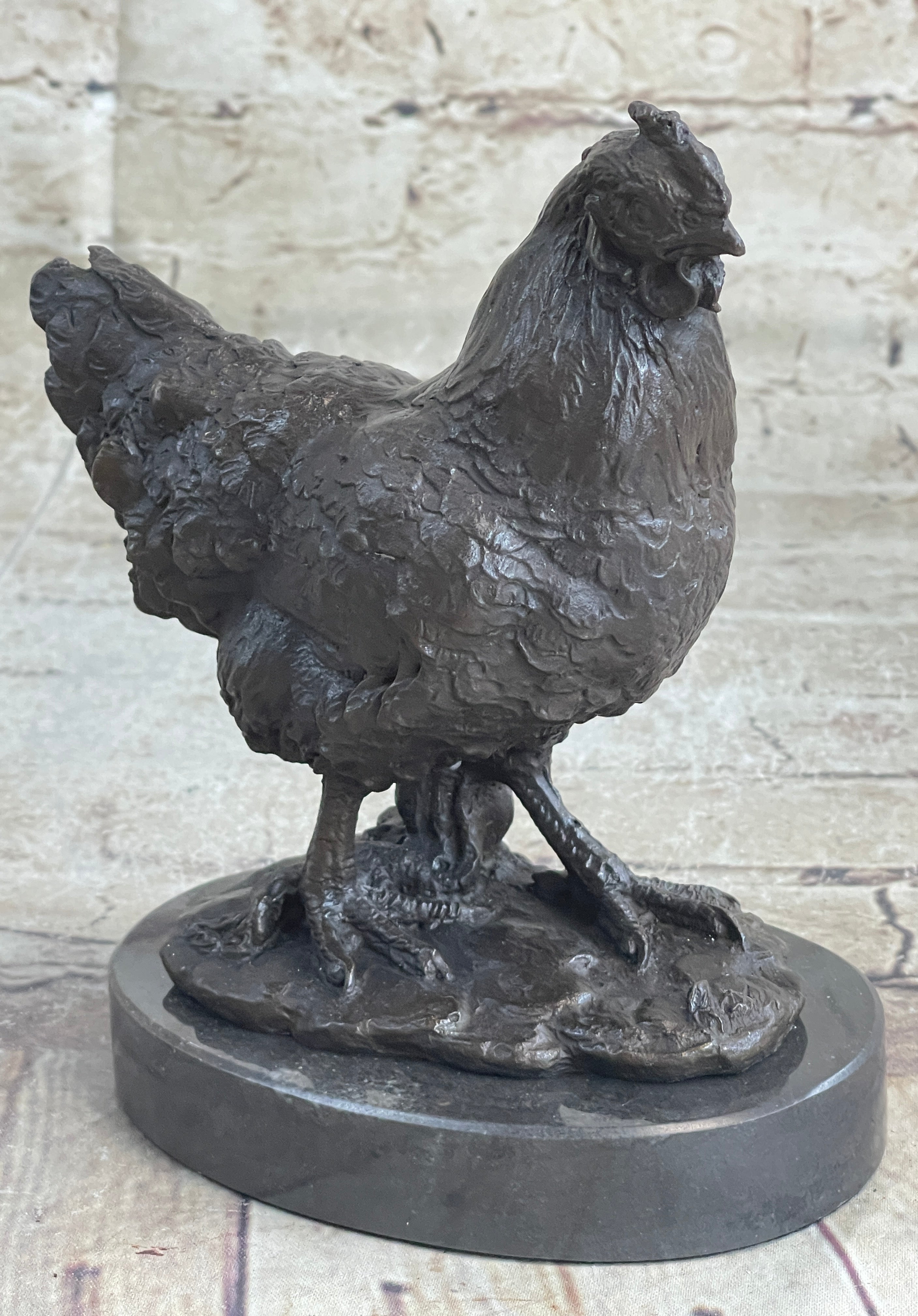 Lucky Chicken Cock Rooster Chanticleer Bronze Sculpture 7" x 5"