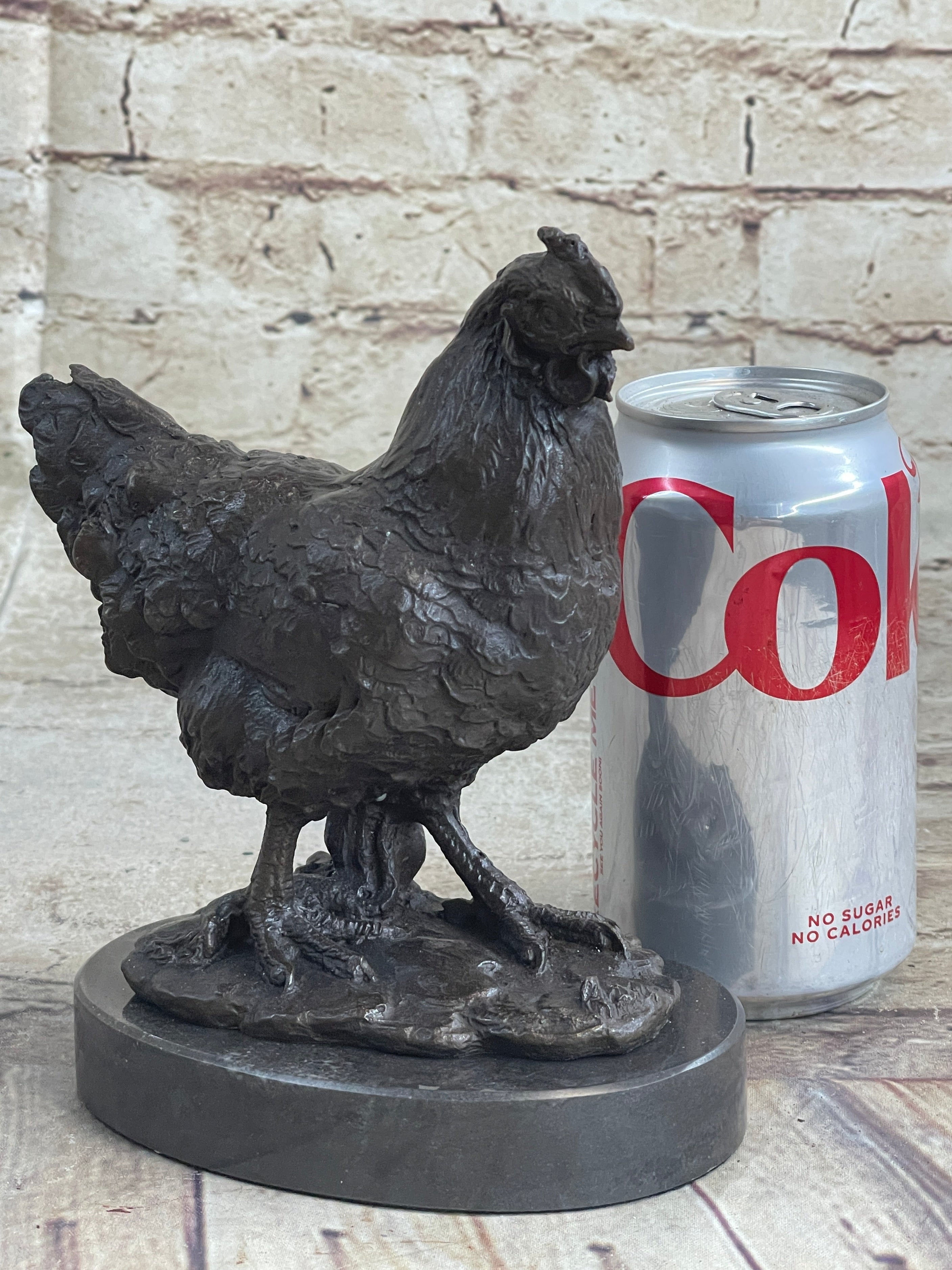 Lucky Chicken Cock Rooster Chanticleer Bronze Sculpture 7" x 5"