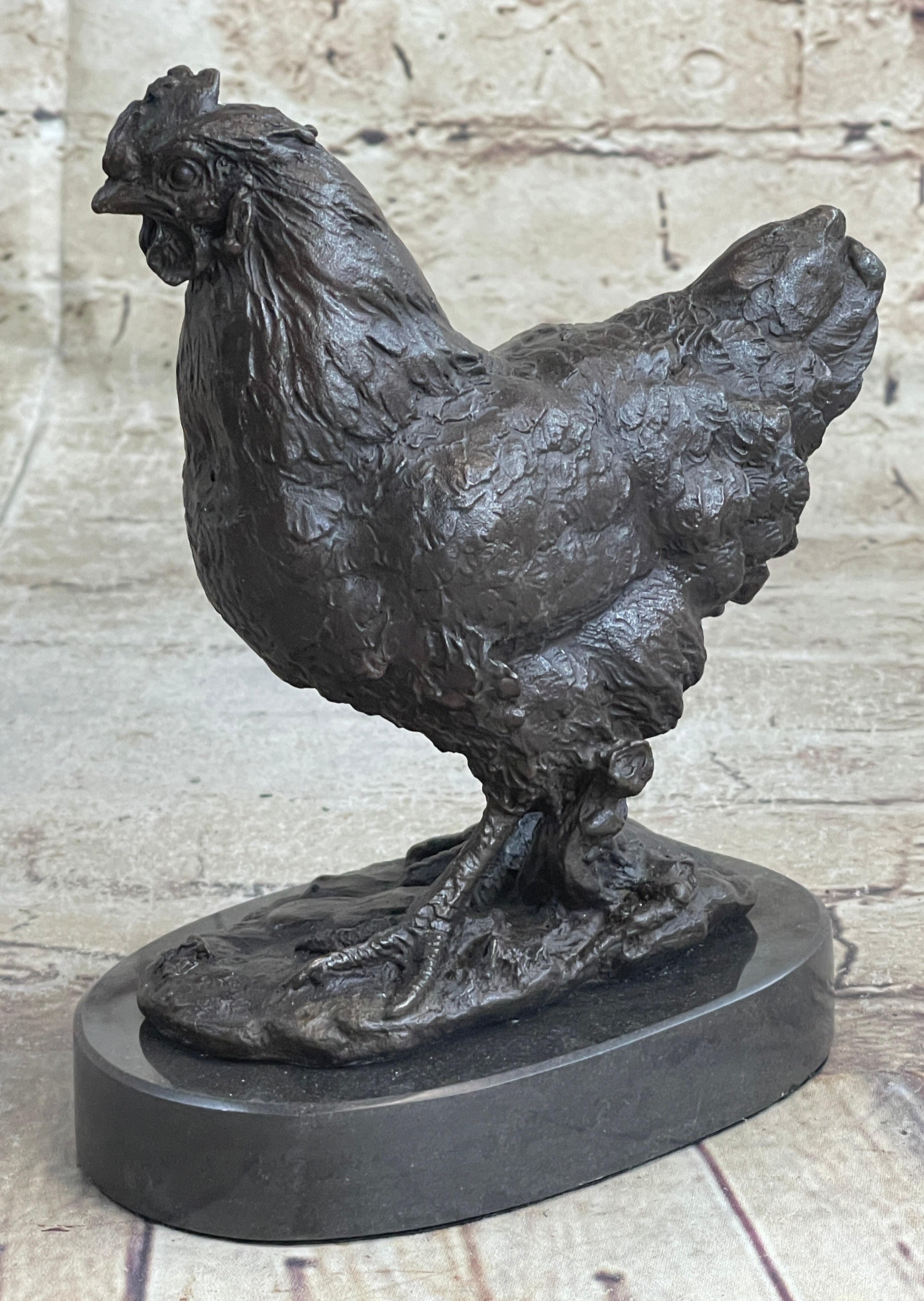 Lucky Chicken Cock Rooster Chanticleer Bronze Sculpture 7" x 5"