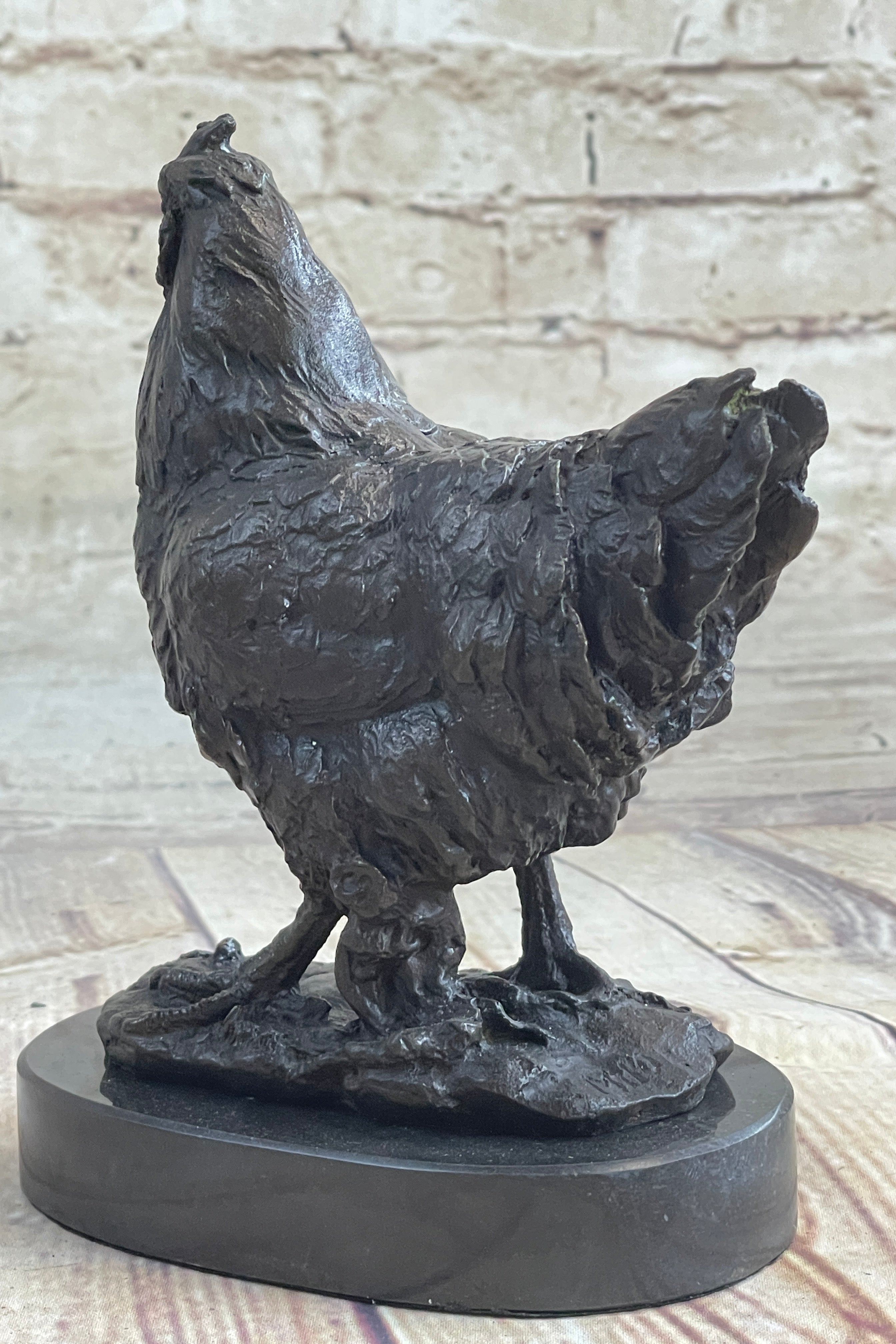 Lucky Chicken Cock Rooster Chanticleer Bronze Sculpture 7" x 5"
