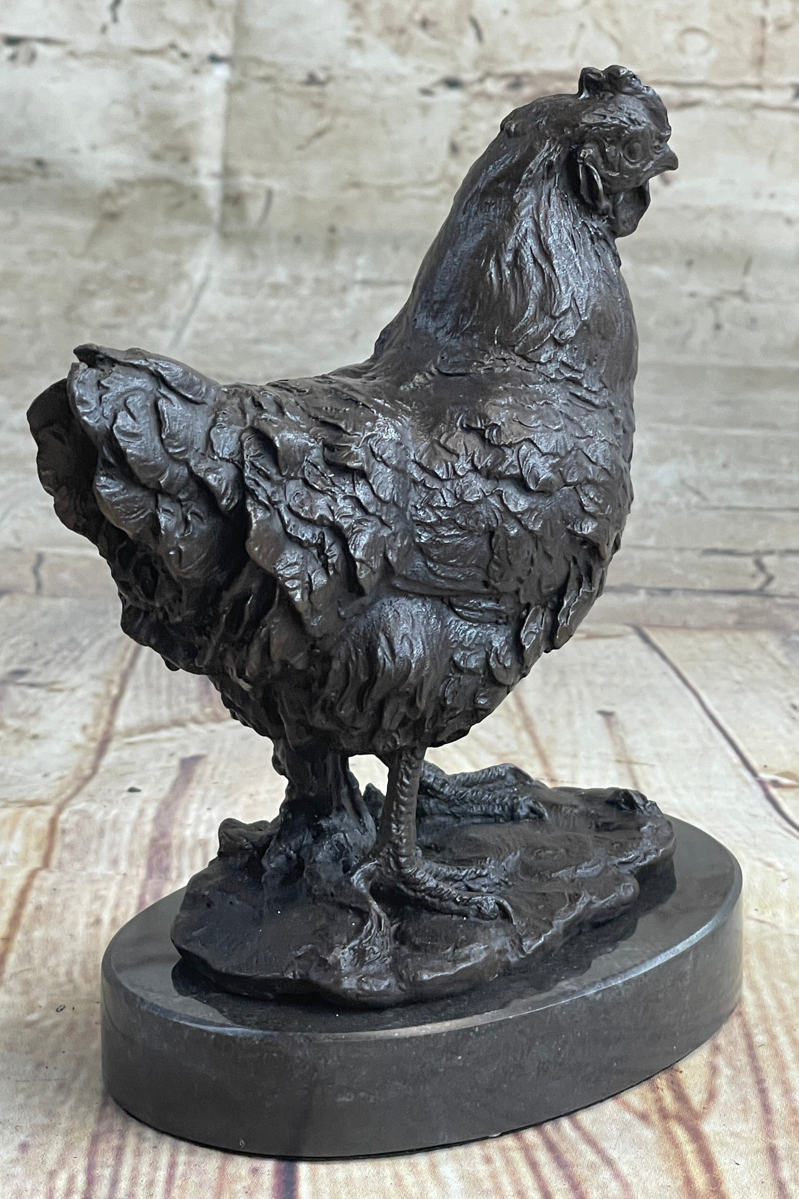 Lucky Chicken Cock Rooster Chanticleer Bronze Sculpture 7" x 5"